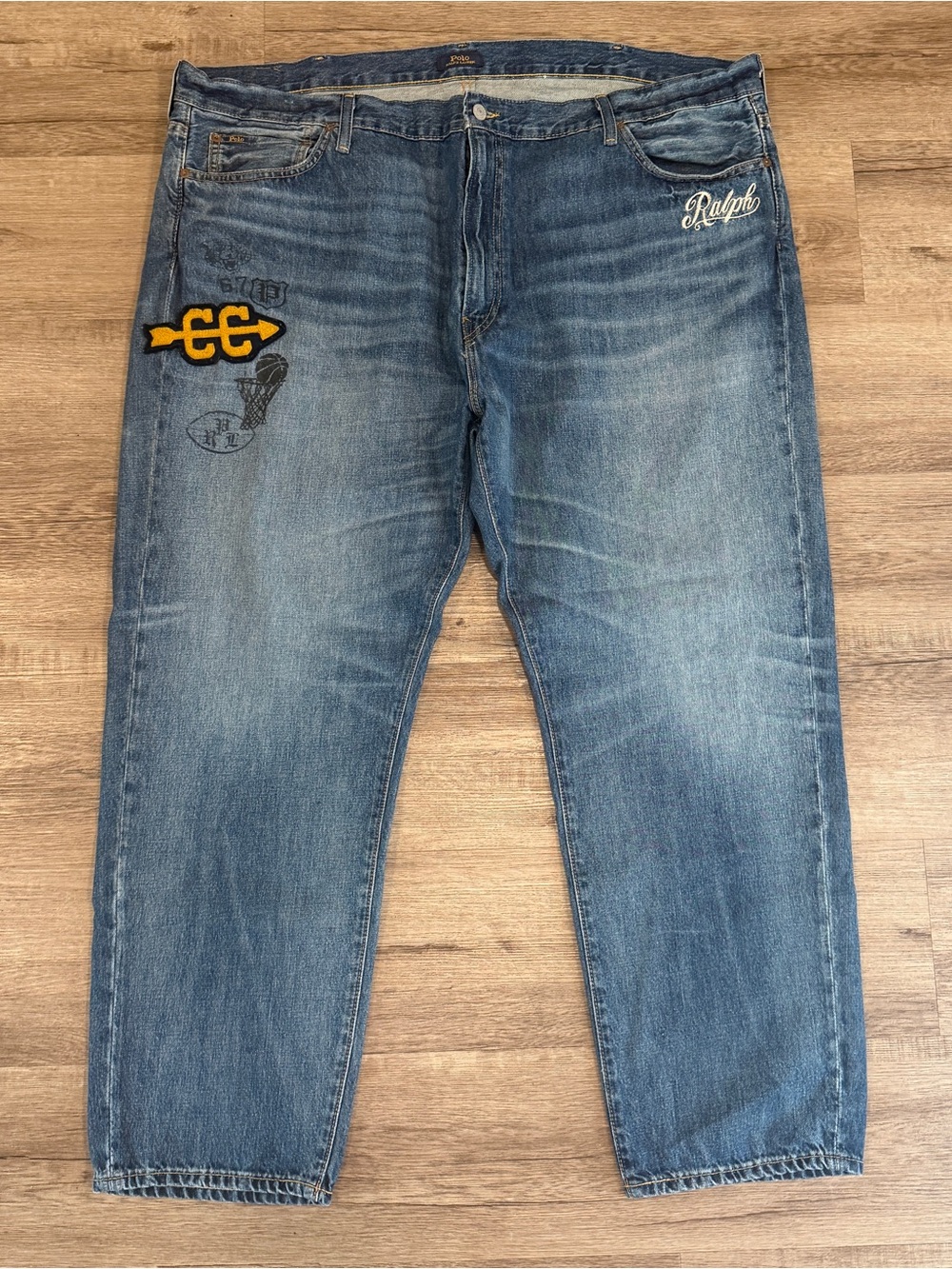 Polo Ralph Lauren Mens Blue Varick Slim Straight Patch Jeans 46/30 Big & Tall